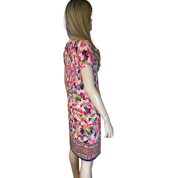 Cappagallo Shift Dress Abstract Print Jersey Knit Colourful Fun V-Neck - Picture 11 of 16
